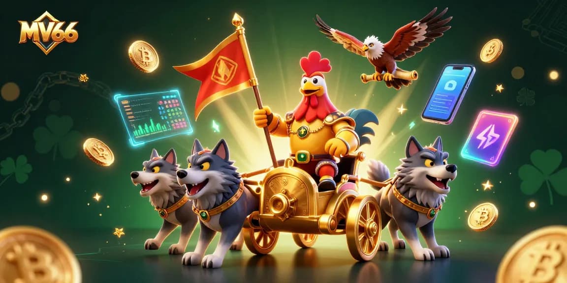 Experience thrilling gameplay with MV66's vibrant 3D illustrated rooster warlord in a crypto casino.