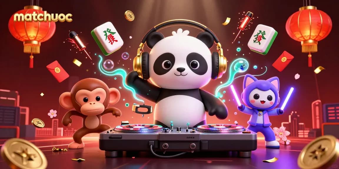 Experience the thrill of matchuoc with a vibrant casino scene featuring DJ panda and lively characters.