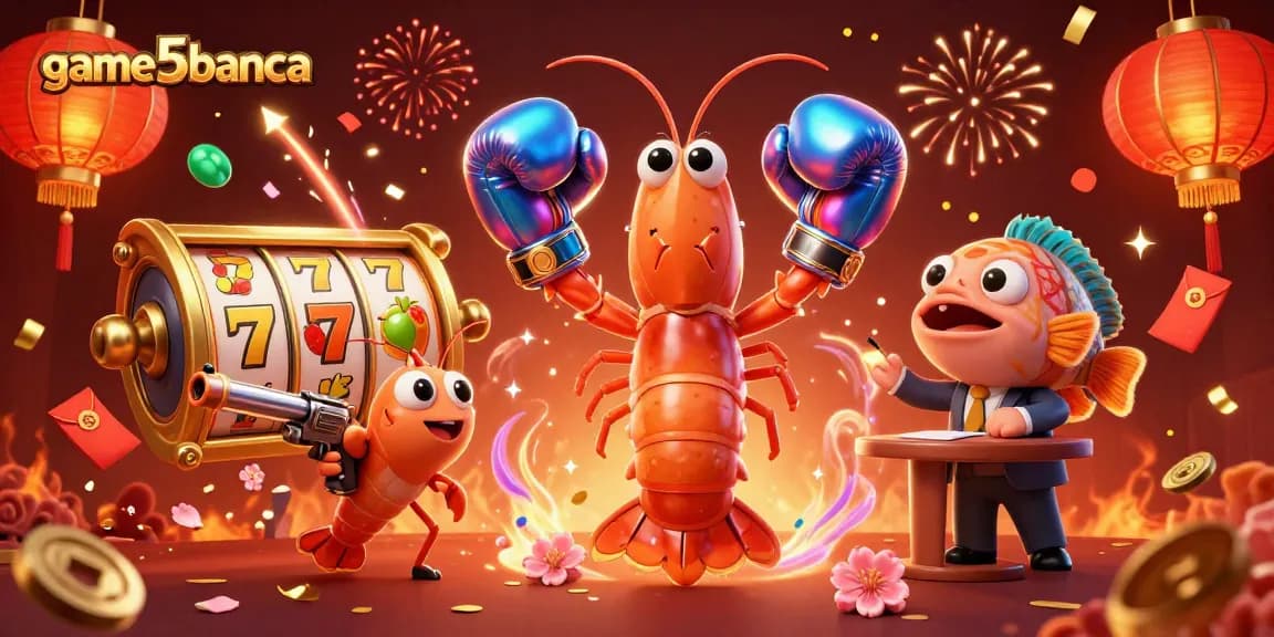 Experience winning moments with game5banca showcasing vibrant 3D casino characters and festive elements.
