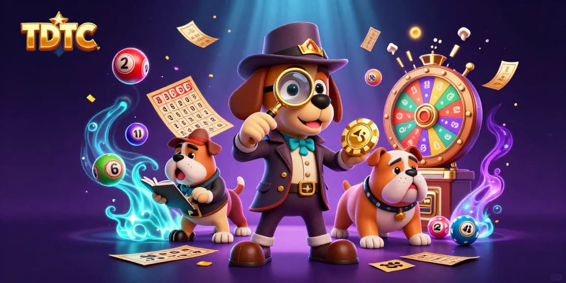 TDTC detectives uncovering treasure with vibrant casino elements in a colorful scene.