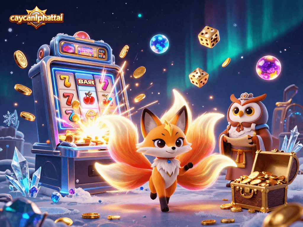 Spin for jackpots with caycanhphattai, featuring dynamic 3D characters and vibrant casino elements.