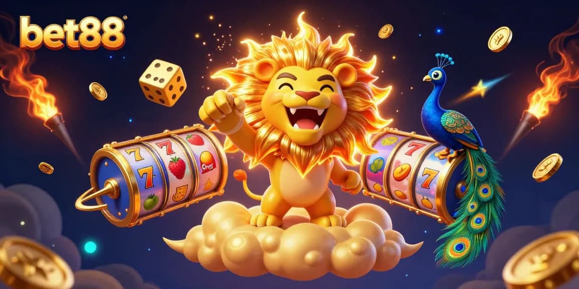 Experience the excitement of bet88 with golden reels, thrilling games, and vibrant casino imagery.