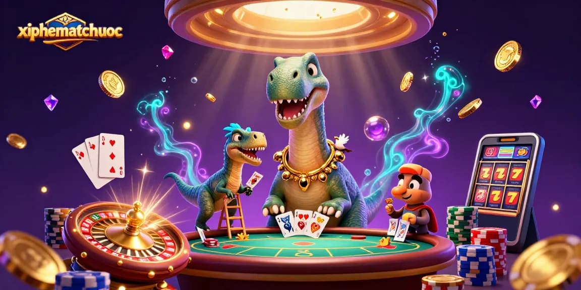 Experience thrilling action with xiphematchuoc at this dynamic casino scene featuring a dinosaur dealer.