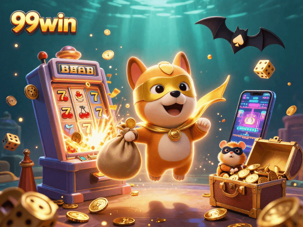 Experience the thrill of 99win with a superhero dog and immersive casino excitement!