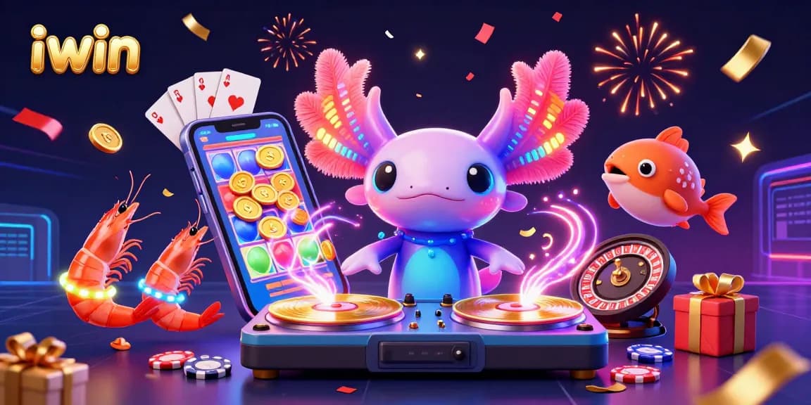 Spin the reels with iwin in this vibrant 3D party scene featuring a dynamic casino DJ and lively sea creatures.