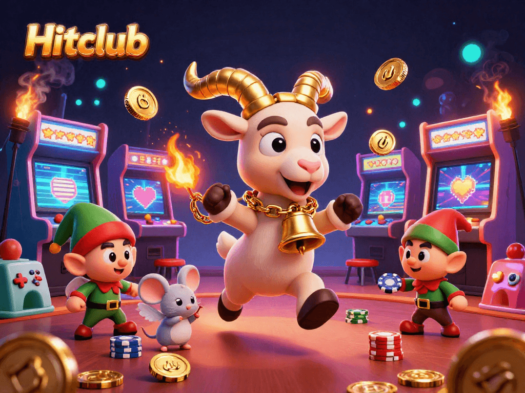 Hitclub enthusiasts can enjoy a dynamic casino scene with a Krampus goat and angel mouse balancing chaos.