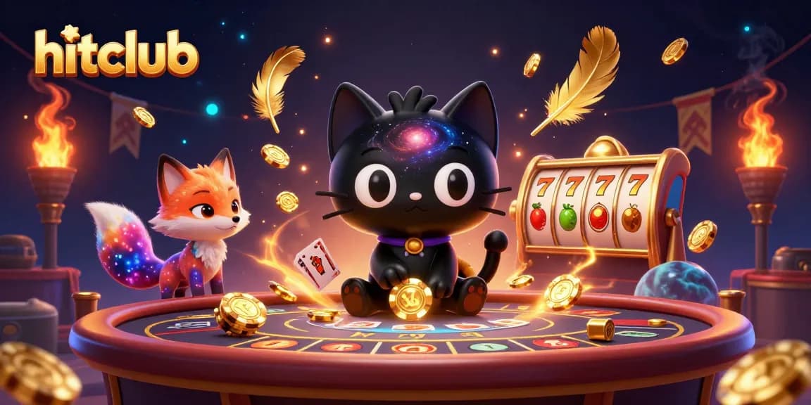 Experience the thrill at hitclub with a vibrant cosmic casino scene of games and winning strategies.