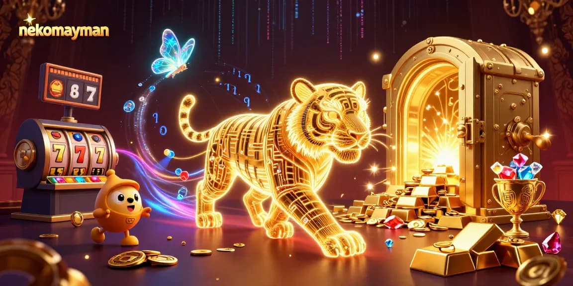 Neko May Man showcases winning gameplay with vibrant slot reels and significant treasures.