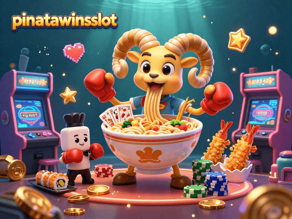 Engage with the thrilling fun of pinatawinsslot amidst lively casino elements in this vibrant 3D illustration.