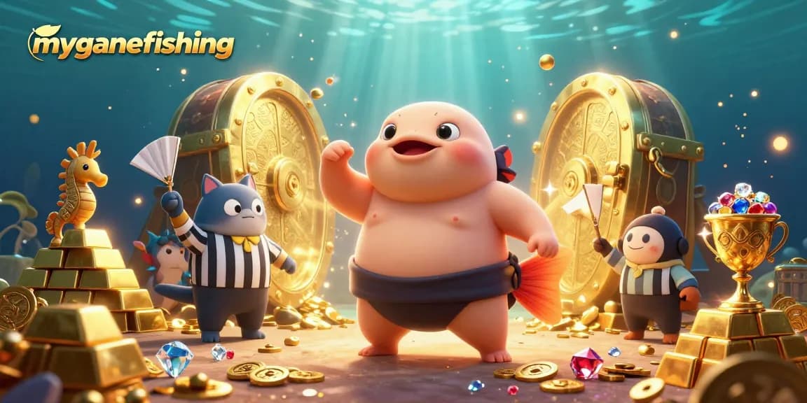 Engage in mygamefishing with a vibrant underwater casino scene featuring whimsical characters and treasure elements.