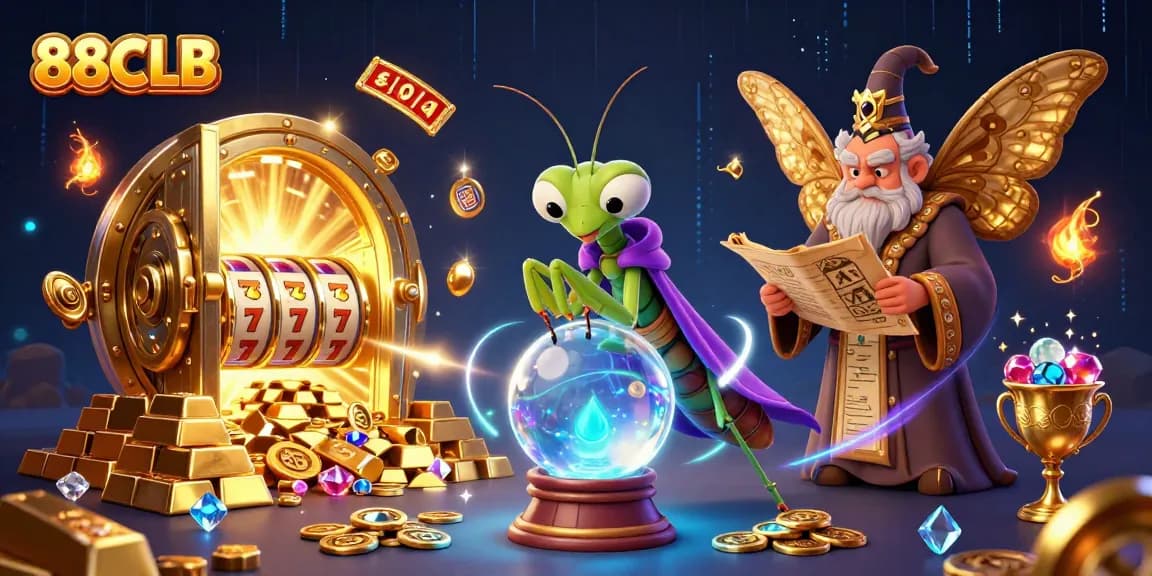 Engage with 88CLB's vibrant online casino atmosphere featuring a mystical scene with fortune teller and game elements.