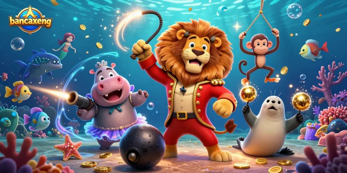 Experience excitement in the ocean with bancaxeng's dynamic fish shooting game featuring colorful characters.