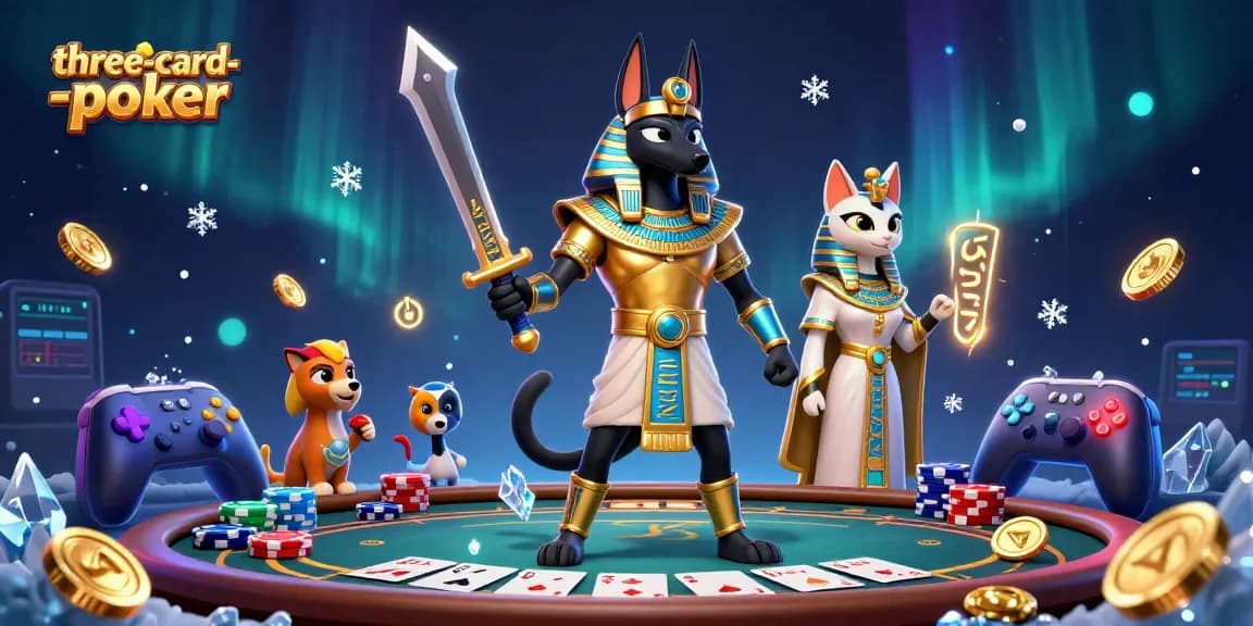 Engage in three-card-poker with dynamic 3D characters and vibrant casino elements.