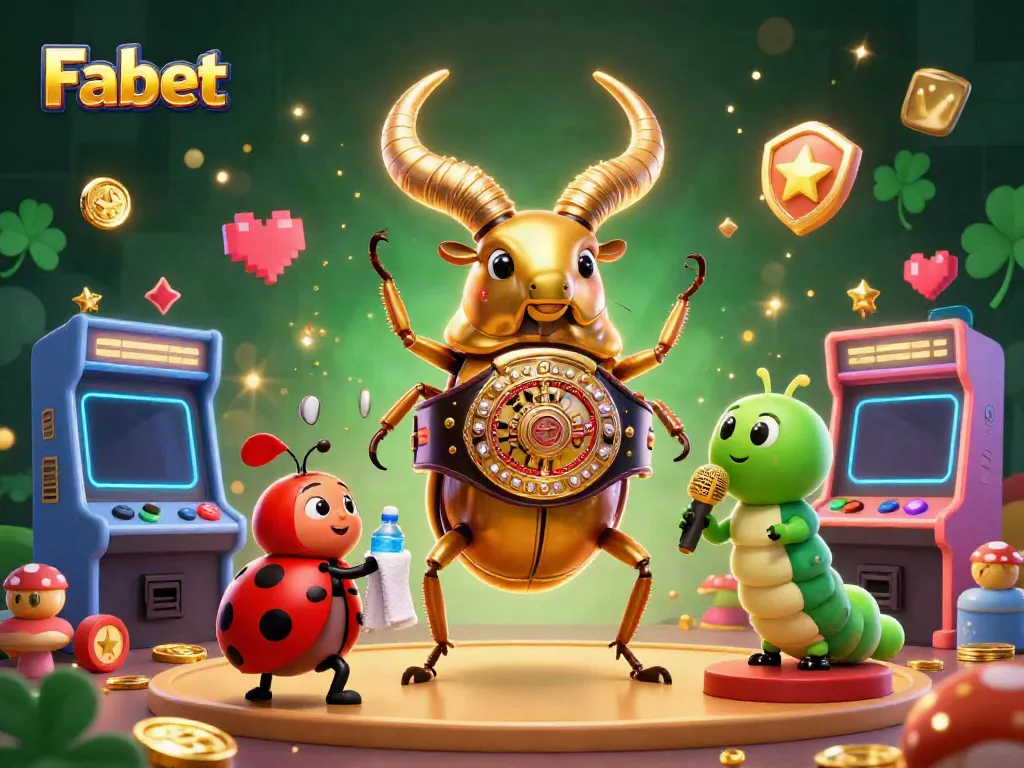 Experience thrilling casino excitement with Fabet's giant golden beetle and vibrant gaming elements