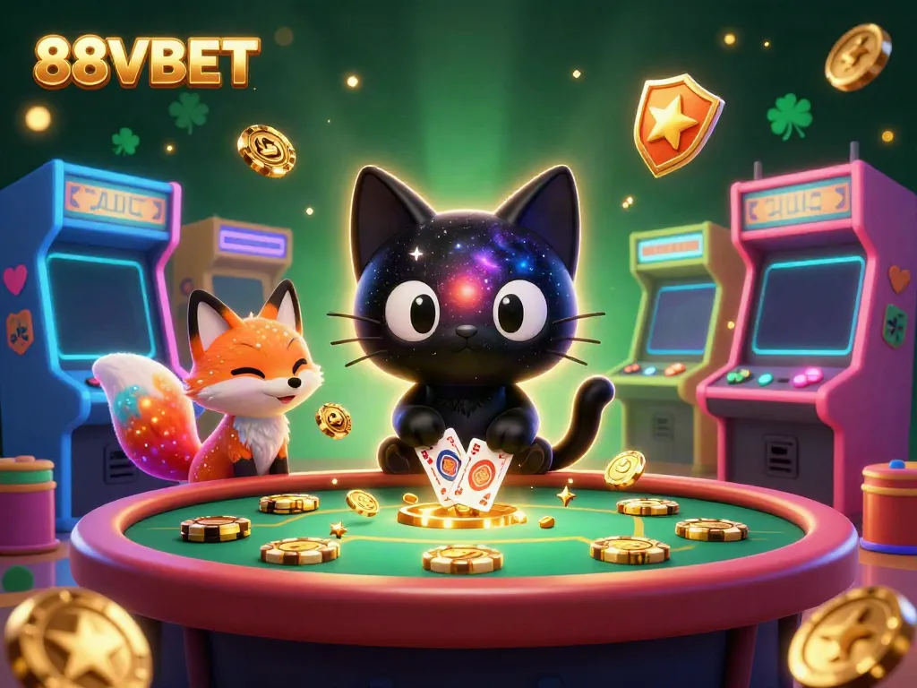 Engage with the vibrant universe of 88VBET casino gaming featuring playful characters and colorful game elements.