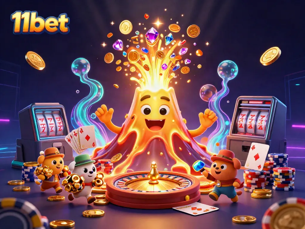Experience exciting wins with 11bet as the golden volcano erupts treasure in a vibrant casino world.