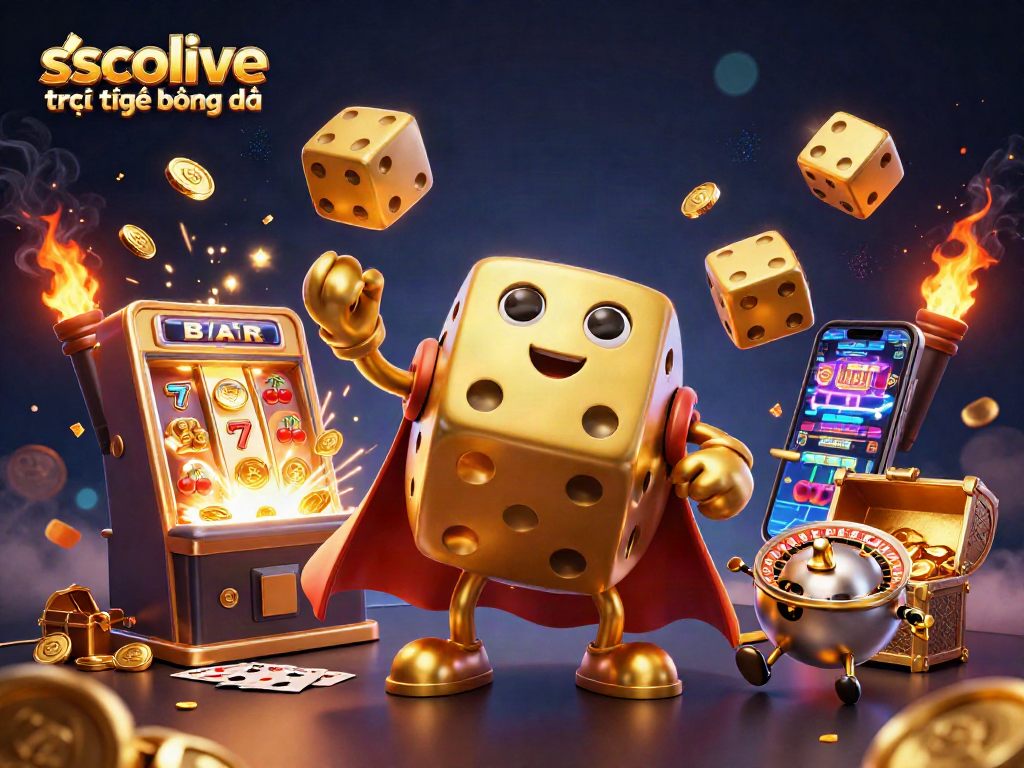 Engage with socolive trực tiếp bóng đá through a vibrant 3D casino scene brimming with excitement and gold elements.