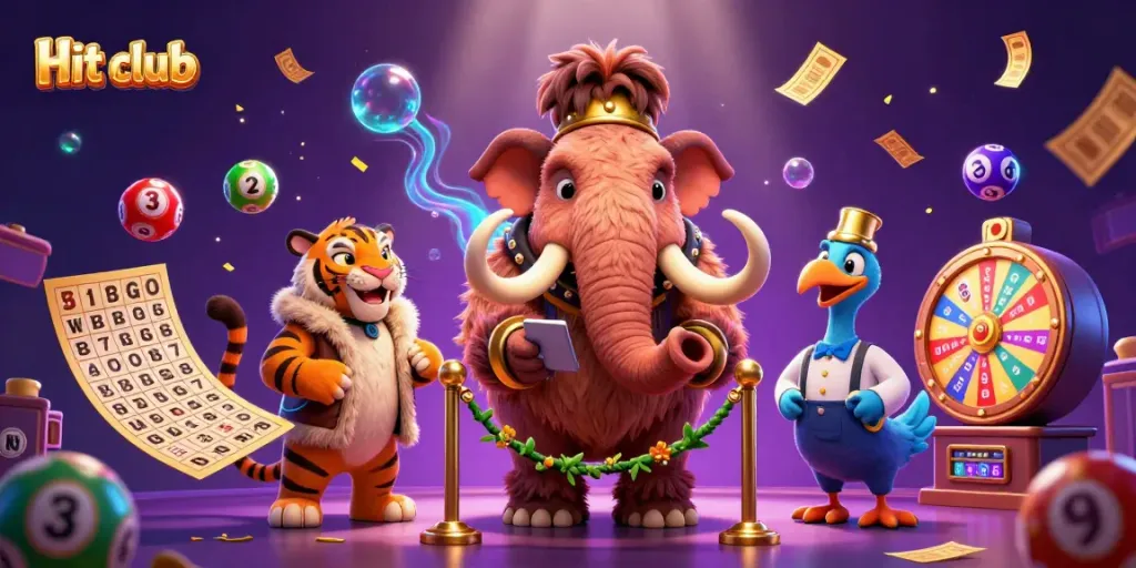 Hit club featuring lively casino bouncer, VIP guests, and dynamic lottery elements in an energetic 3D illustration.