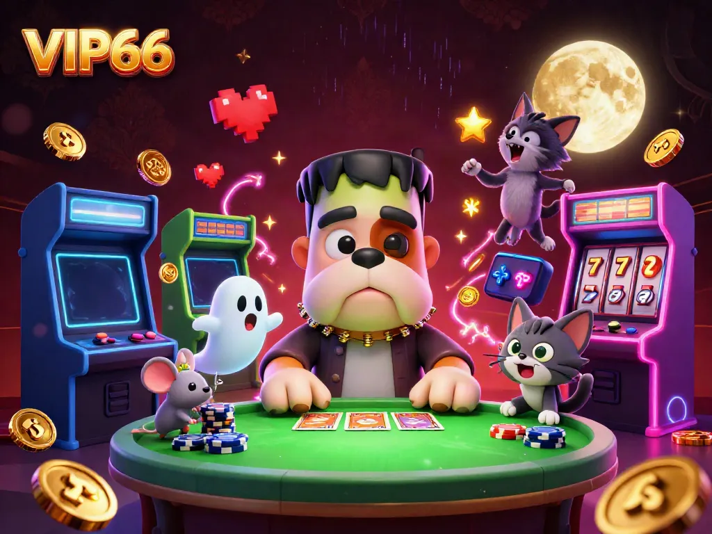 Experience the thrill of VIP66 in a lively casino scene with characters and gaming elements.