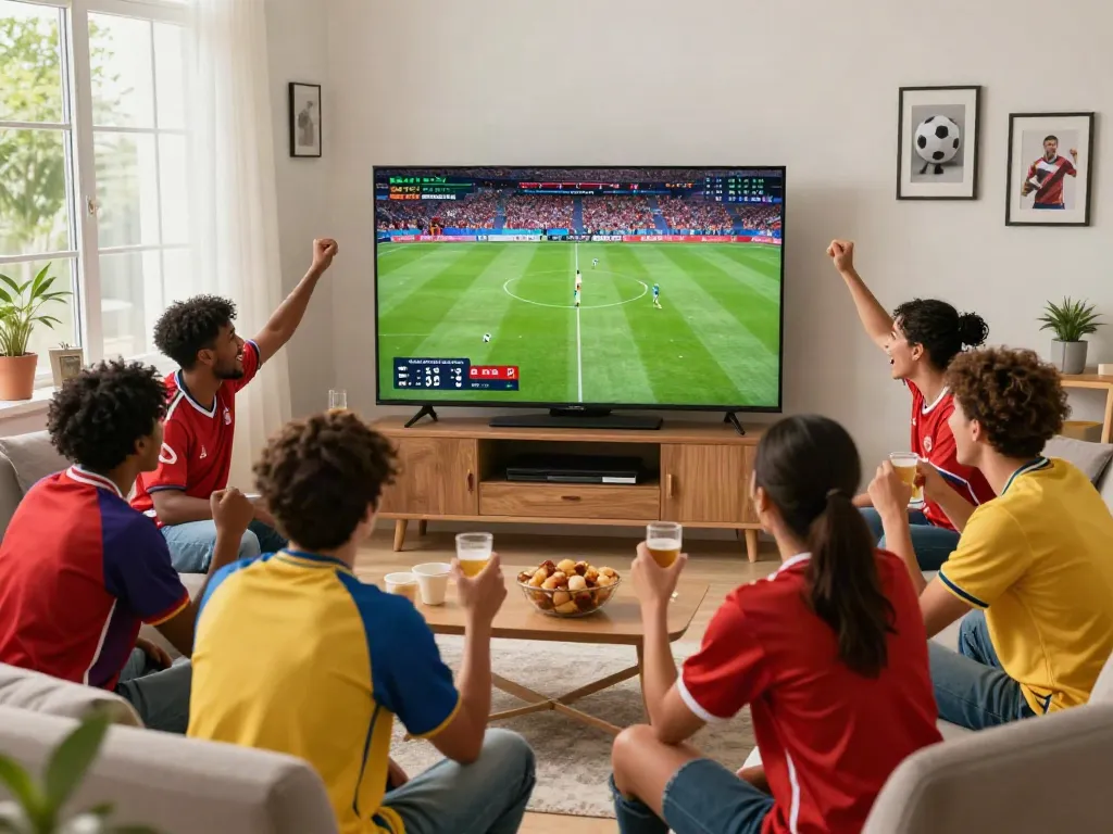Socolive live football streaming scene with friends enjoying the match