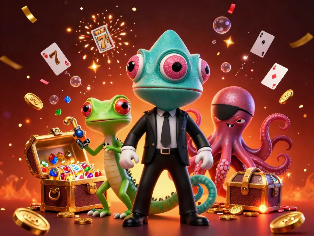 Experience action on the trang chủ debet with a vibrant scene featuring characters surrounded by exciting casino elements and celebration effects.