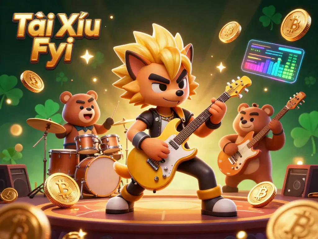 Engage with Tài Xỉu Fyi through this vibrant scene of cartoon characters and glowing casino elements.