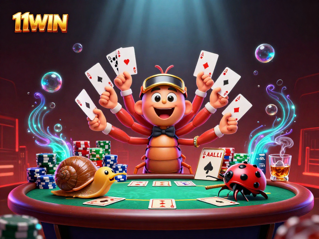 Experience thrill at 11WIN with an action-packed casino scene featuring exciting card games.