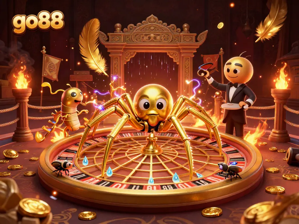Trải nghiệm gaming tại GO88 với chiếc nhện vàng tạo ra mạng roulette tuyệt đẹp.