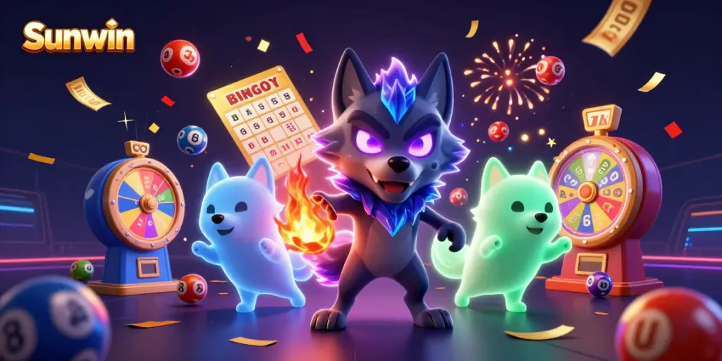 Experience thrilling gaming with Sunwin in this vibrant, colorful illustration of casino excitement.