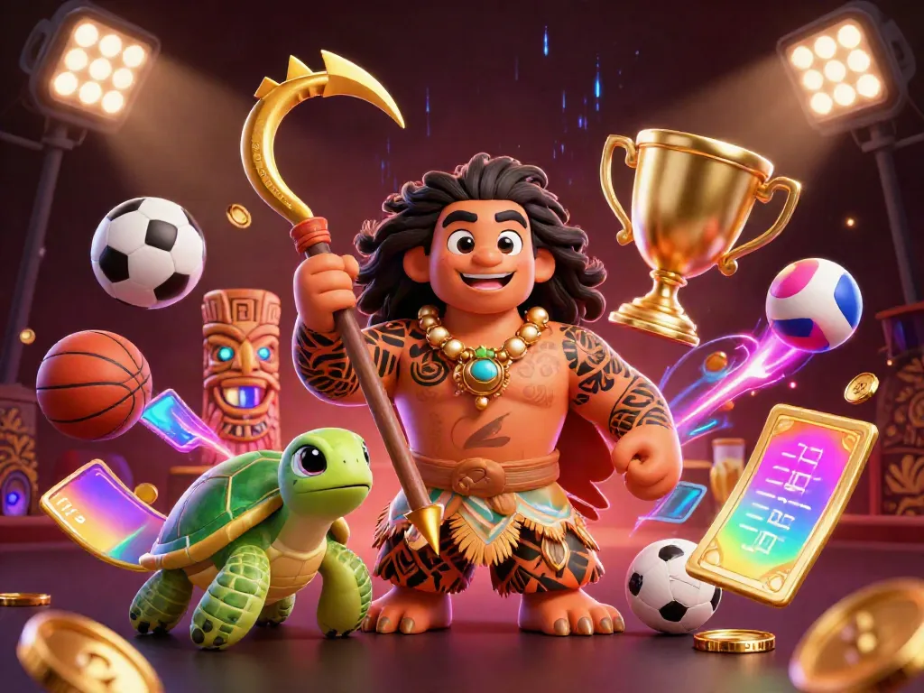 Experience thrilling action at sin88 casino with a vibrant illustration of a Polynesian demigod and turtle, embodying gambling excitement.