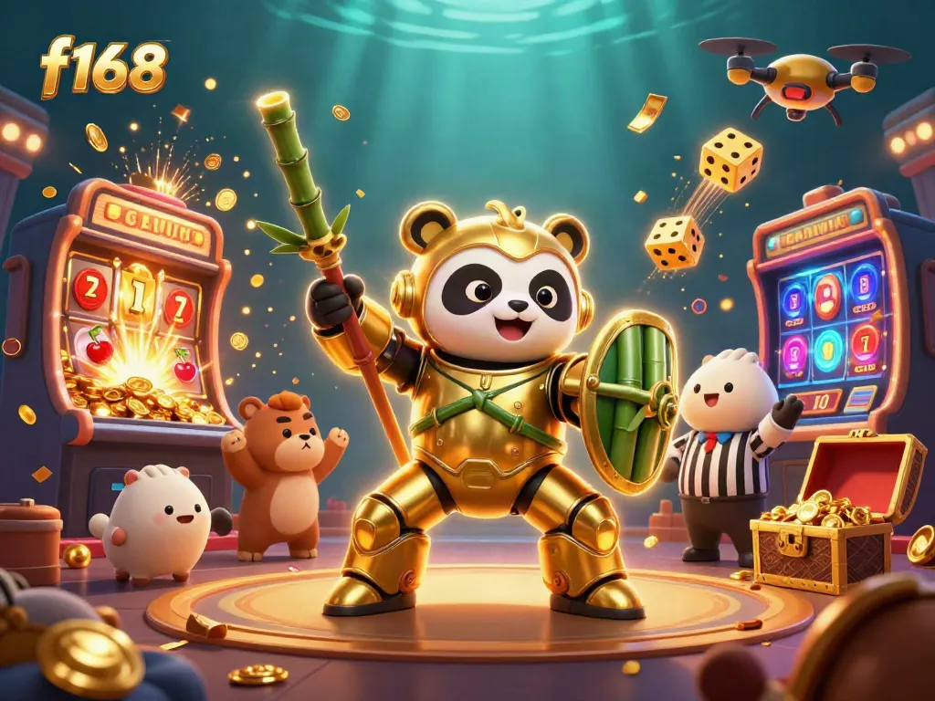 Experience the excitement of f168 with our dynamic casino scene featuring thrilling jackpot elements and vibrant characters.