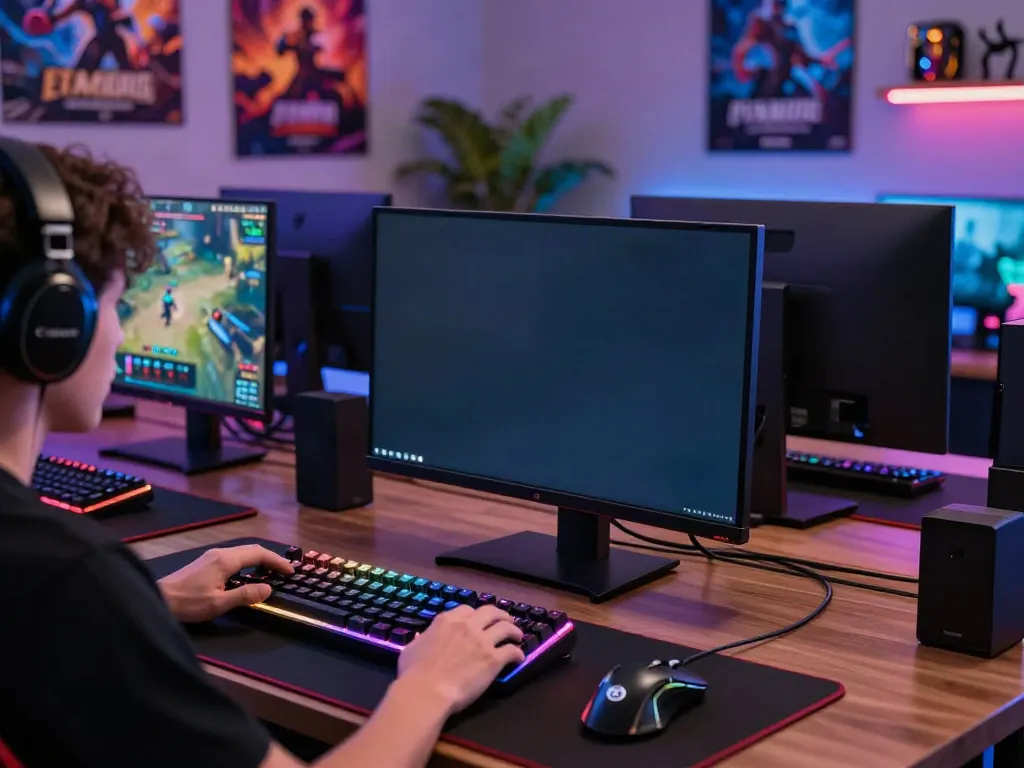 Hexbloom.net gaming setup with a focused player, RGB lighting, and high-end gear.