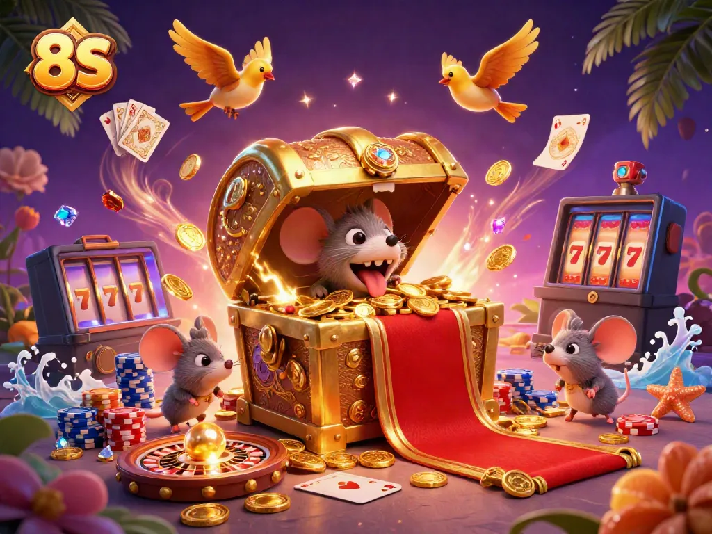 Engaging 3D illustration showcasing 8S treasure chest enticing adventurers with casino elements.