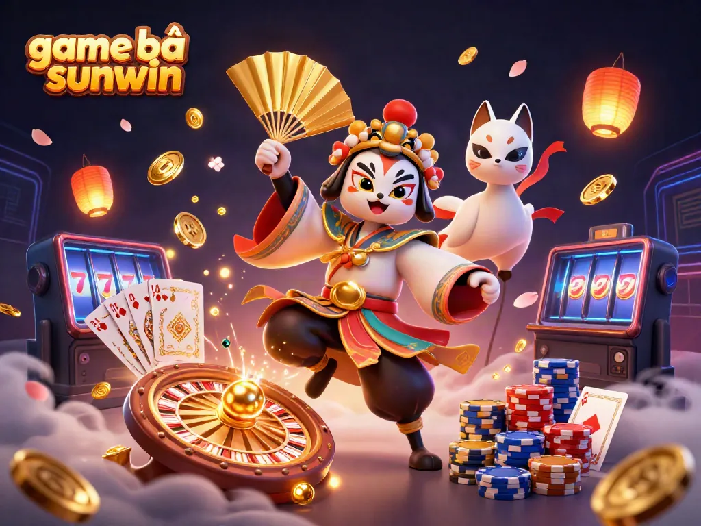 Experience the excitement of game bài sunwin with vibrant characters, dynamic casino elements, and festive ambiance.