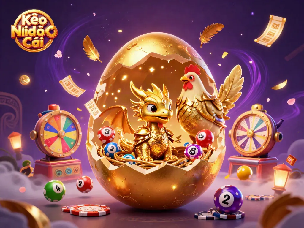 Experience Kèo Nhà Cái with a stunning 3D illustration of golden characters and gambling elements.
