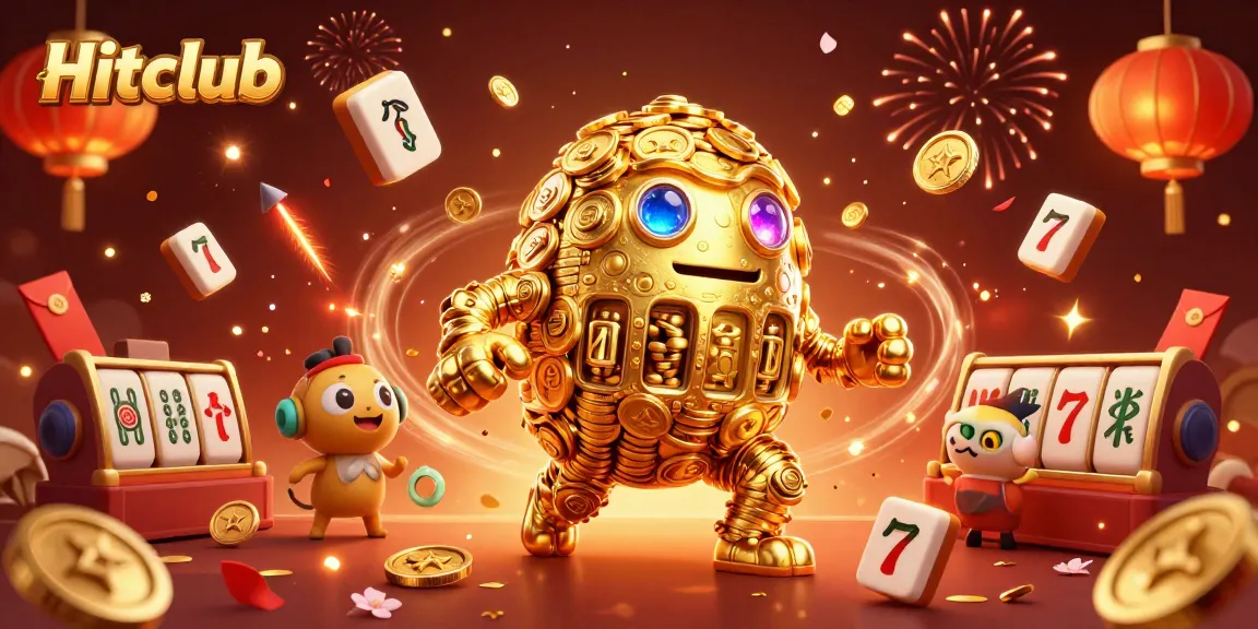 Experience excitement at Hitclub with a vibrant 3D illustration showcasing dynamic casino elements and celebration.