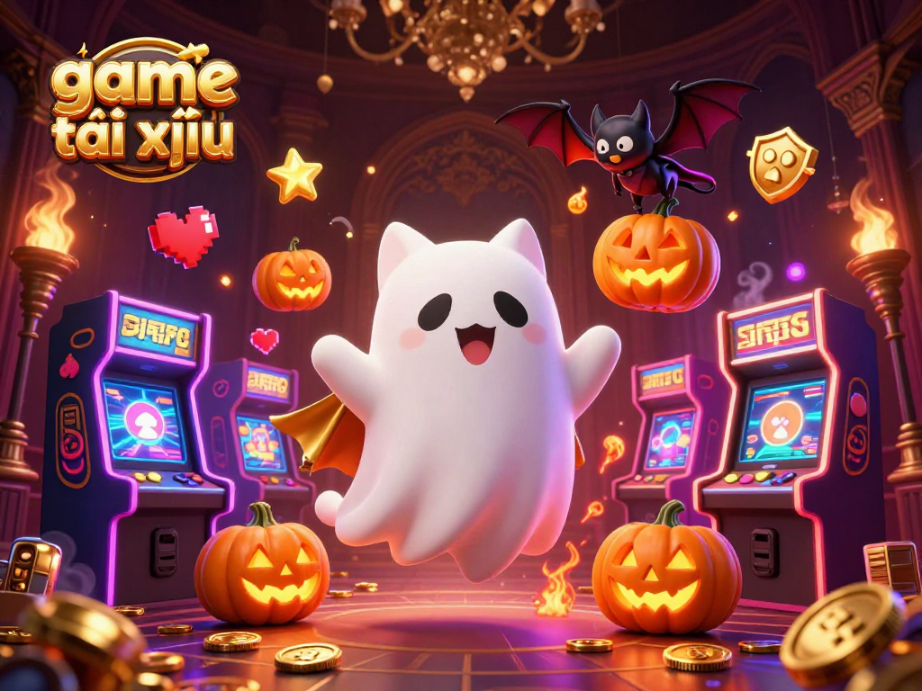 Experience the thrill of game tài xỉu with a ghost cat and whimsical elements in a haunted casino.