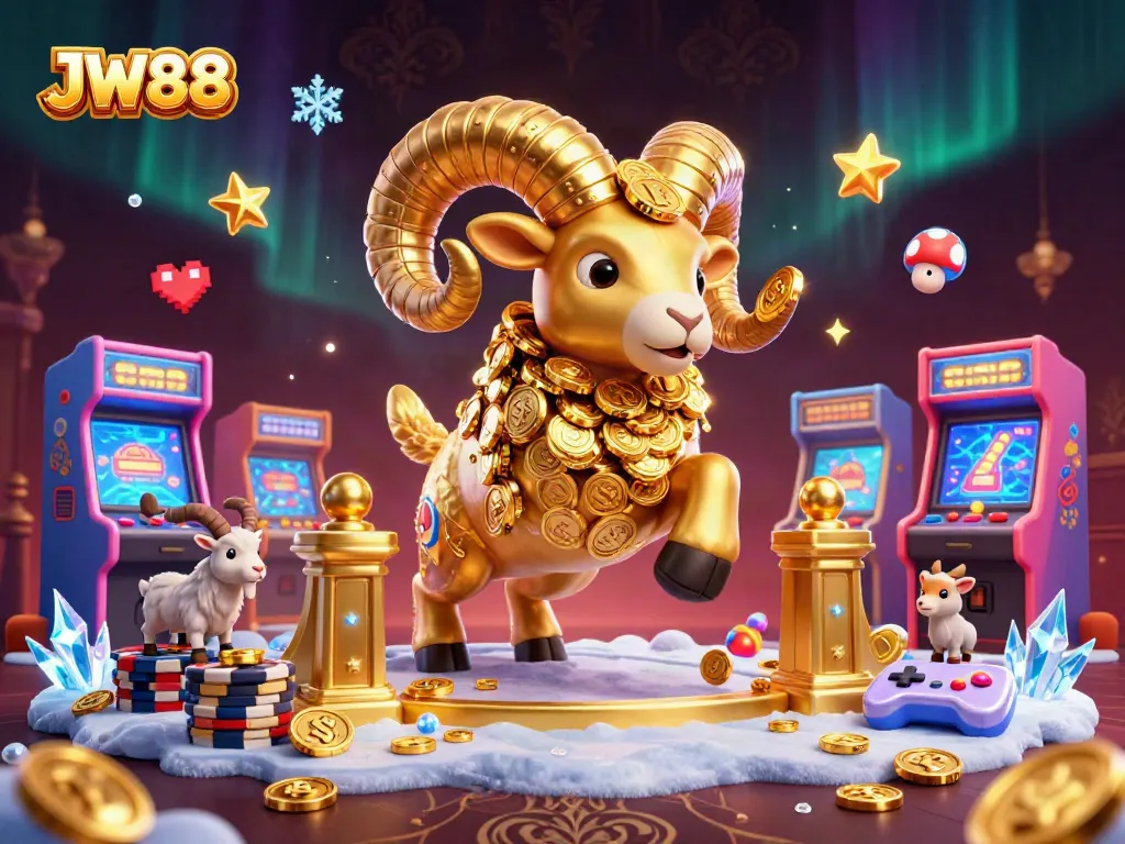 Experience the excitement of JW88 with a robust 3D casino scene featuring vibrant game elements and characters.