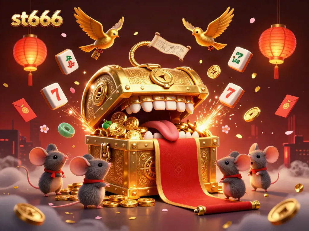 Win big with st666 in this vibrant 3D casino illustration featuring dynamic slot game elements.