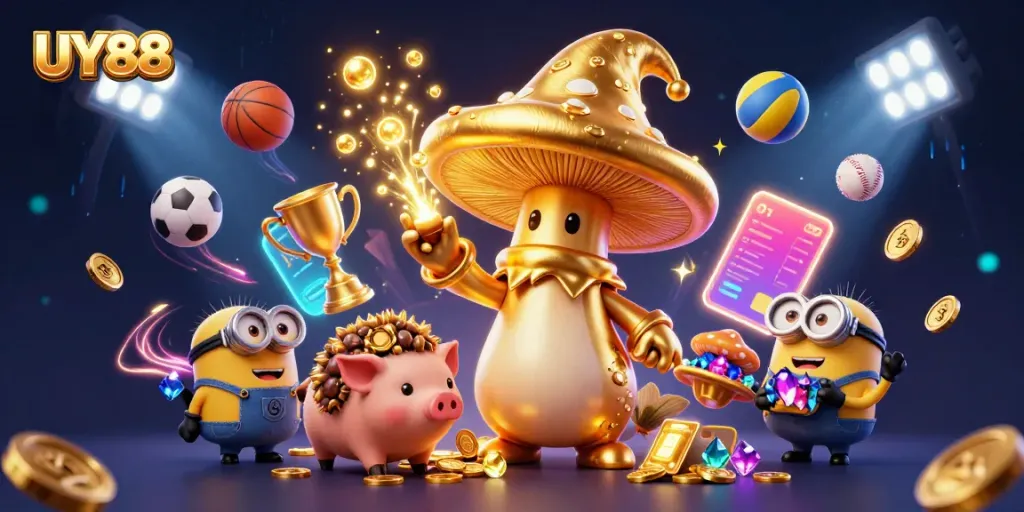 Experience the thrill of UY88 with an enchanting wizard and dynamic sports betting elements.