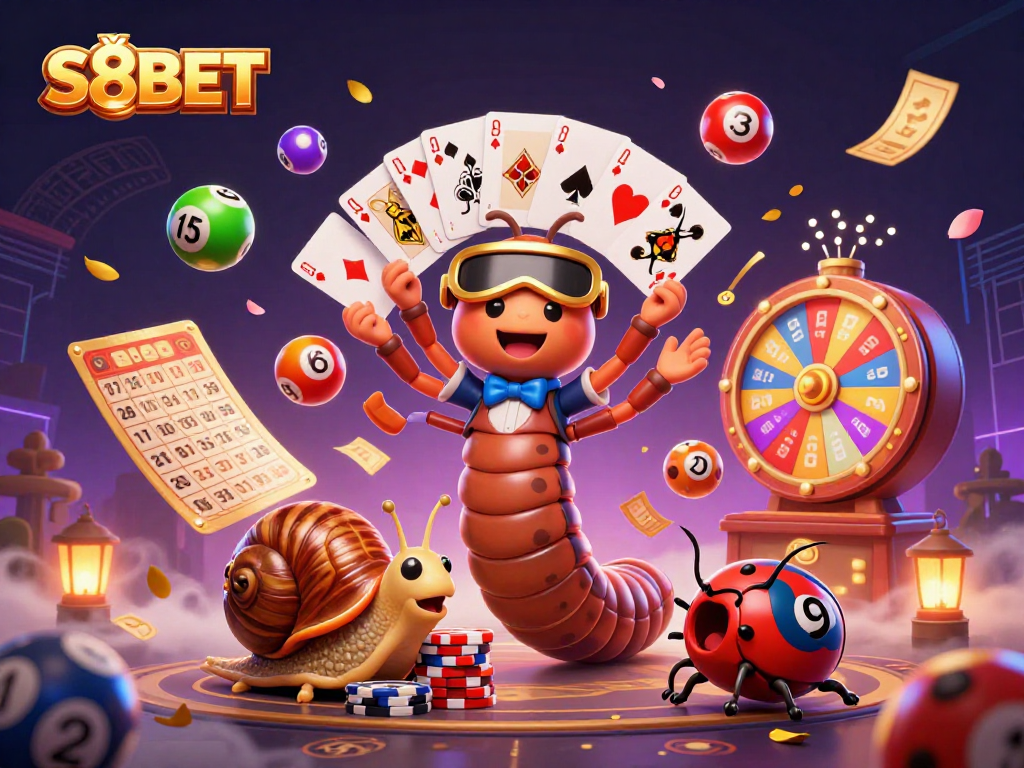 S8BET showcases a vibrant 3D illustration of dynamic casino scenes with extraordinary characters and casino elements.
