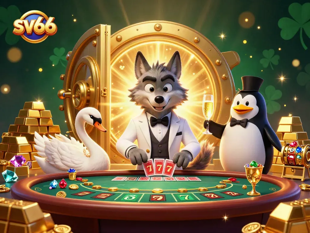 Experience the thrill of sv66 in a dynamic baccarat game featuring vibrant characters and casino treasures.