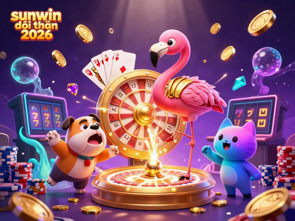 Experience excitement at sunwin đổi thưởng 2026 with lively gaming action featuring flamingos, bulldogs, and sparkling prizes.