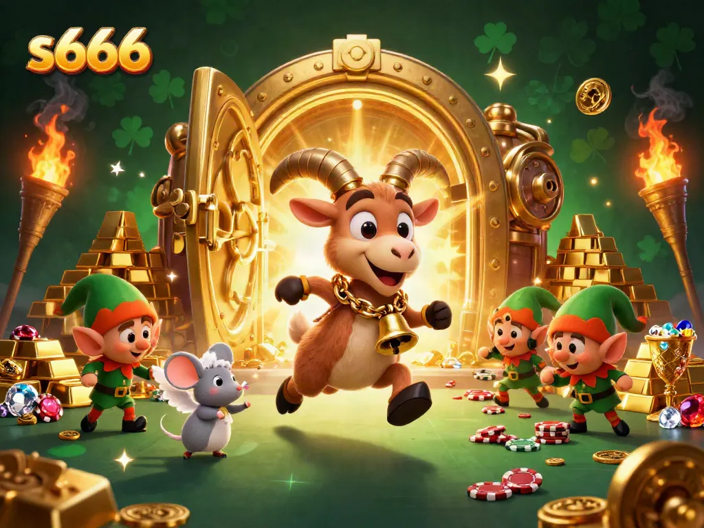 Experience the thrill at s666's vibrant casino with cartoon characters in a lively 3D scene.