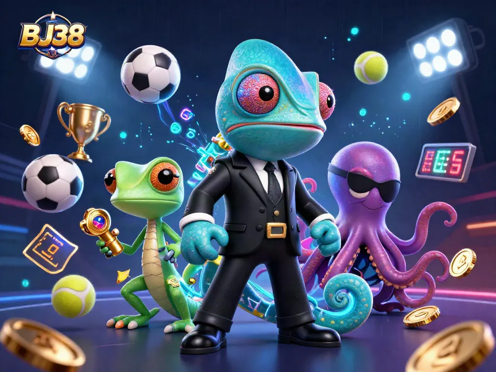 Engage with BJ38's thrilling betting experience through a lively illustration of dynamic gambling elements.