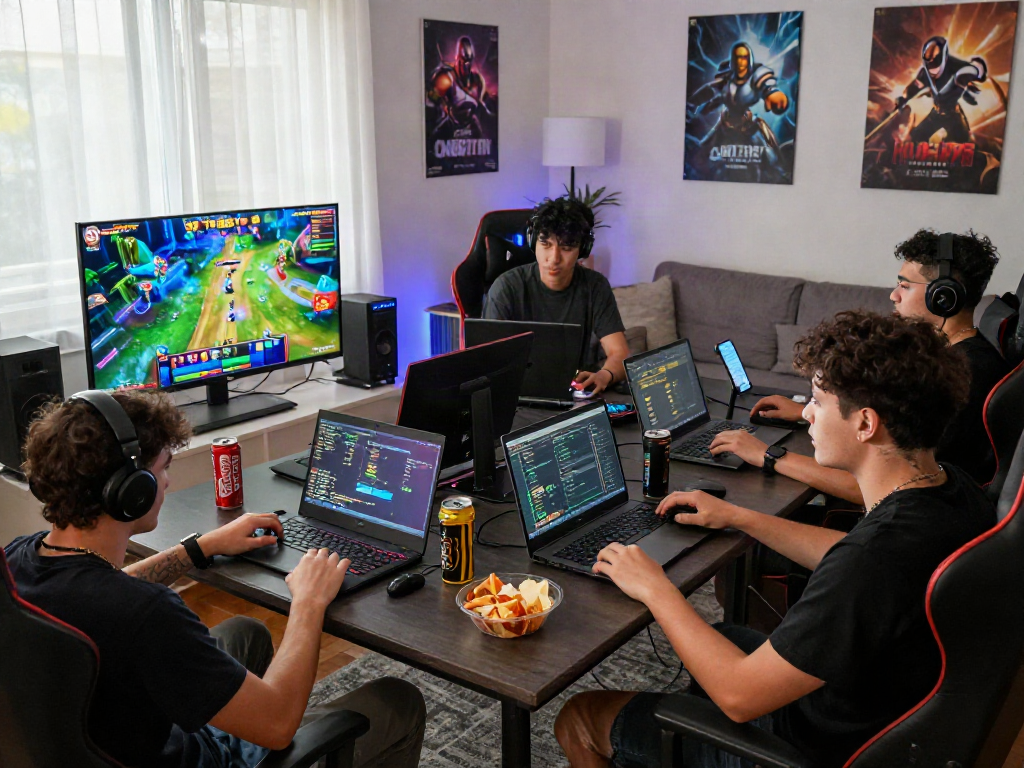 Friends enjoying a vibrant slot88 gaming session in a cozy living room.
