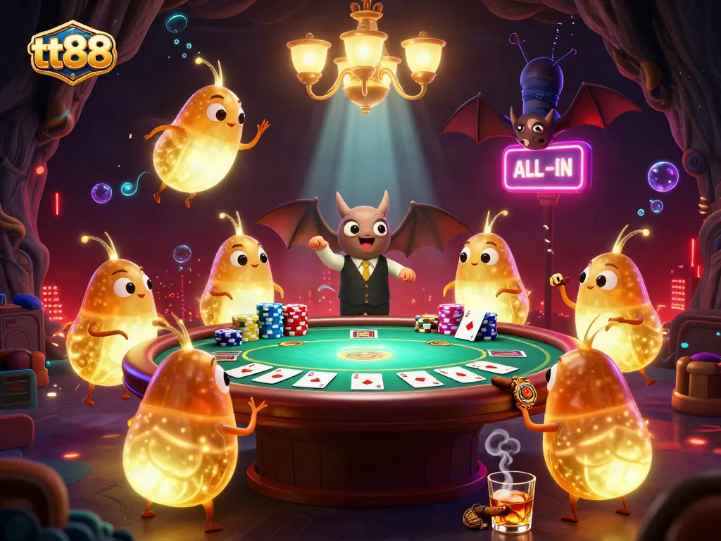 Engage in thrilling gameplay at tt88 with glowworms lighting up a vibrant cave casino scene.