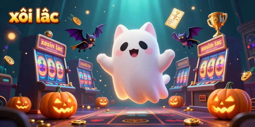 xôi lạc lights up with ghost cat and vampire bat in a vibrant casino scene