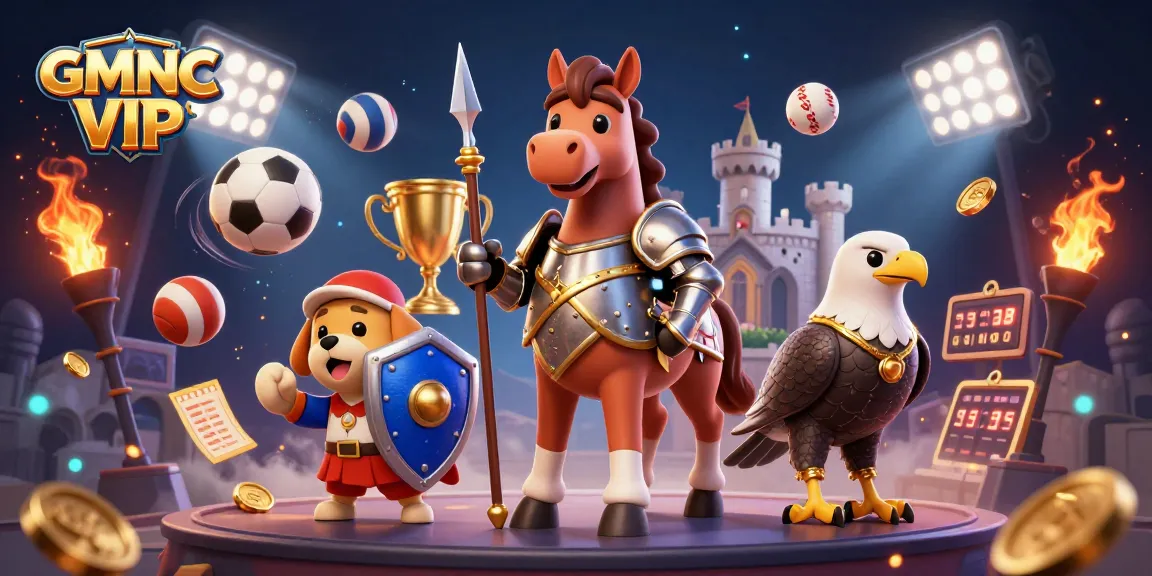 Experience the thrill of GMNC VIP with detailed 3D knights and sports elements in dynamic action.