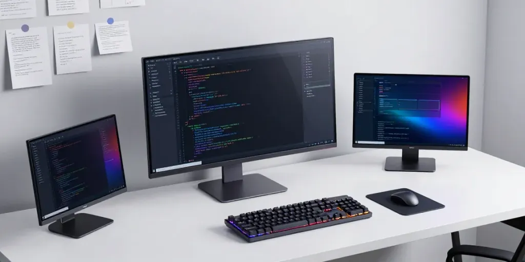 Register .co.uk domain in a modern tech workspace with coding tools.